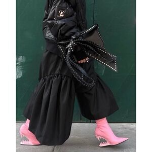 fanci club black leather boa studded bow strap bag